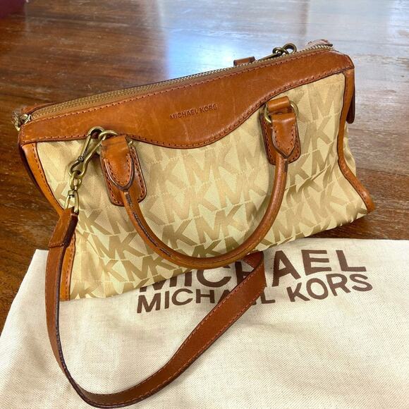 Vintage Y2K Michael Kors Signature Monogram Purse Bag Crossbody Top Handle - Picture 1 of 16